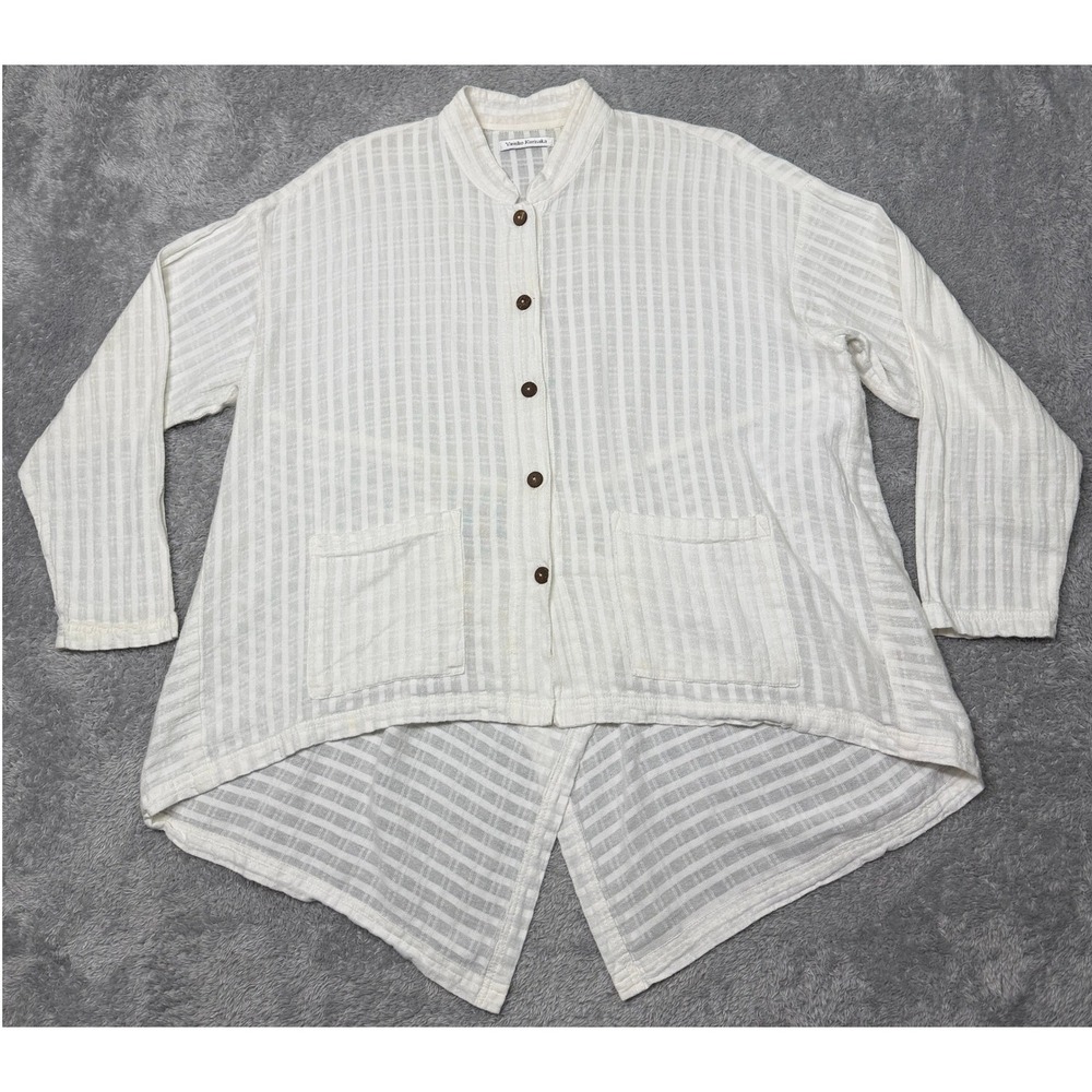 Yasuko Kurisaka Jacket Womens OS White Handwoven Cotton Lagenlook Artsy Hi Low